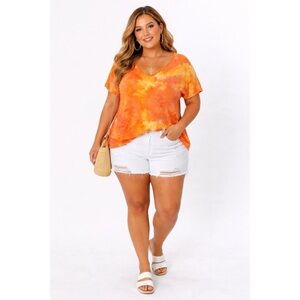 PINK LILY Orange Tie Dye Top